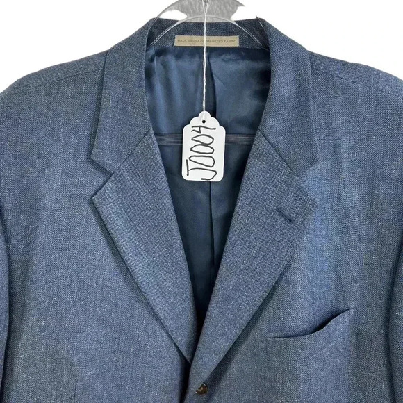 Joseph Abboud 48R 55% SILK 45% WOOL American Soft Jacket Blue Check Parisian USA - Picture 16 of 16